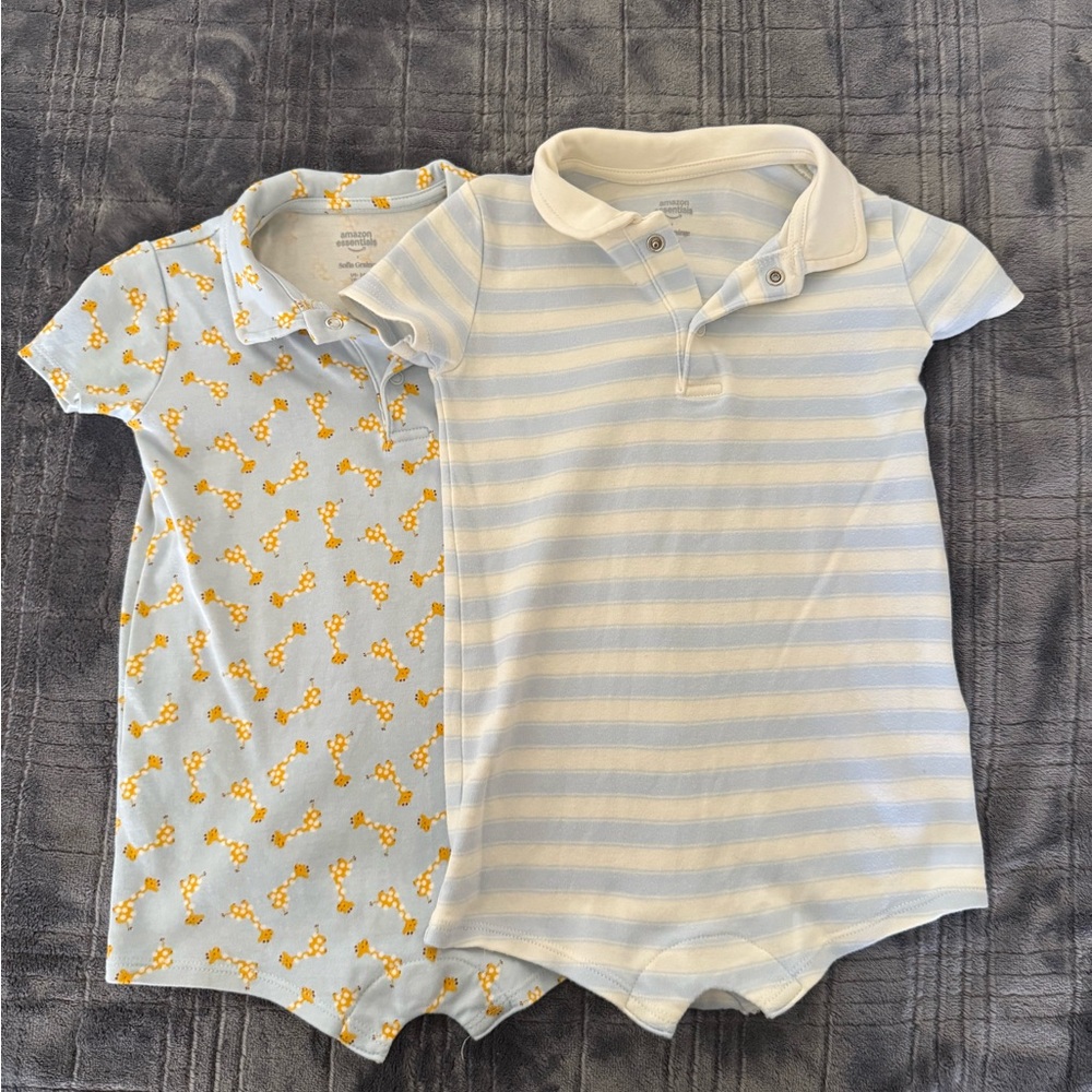 Amazon Essentials Kids Polo Set - Yellow Floral and Blue Stripes